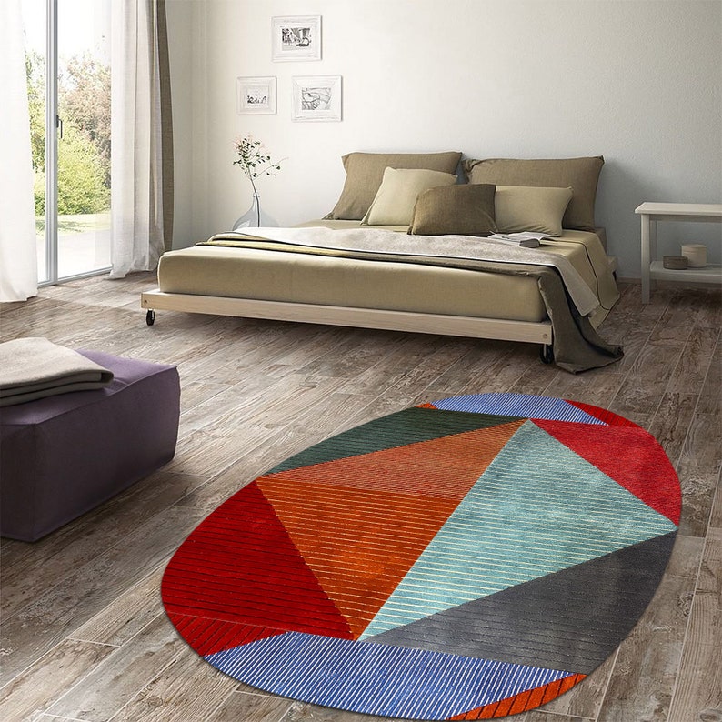 Area Rug 8x10 7x10, 6x9 Geometric Wool, Handmade Tufted, 6x8 Bedroom Carpet, Oval Shape, Living Room, Hallway Carpets image 4