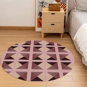 Pink color rugs, 8x8, 9x9, 10x10, 11x11, Geometric design, Hand tuft carpet, Hallway, Bed, Living, room, Round area rugs, Custom available