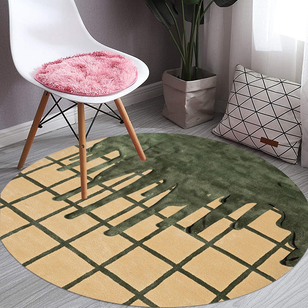 9x9 Round Rug Mustard and Green Color Hand Tuft Wool Carpet 8x8 ...