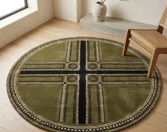 Moss Green, Round Hand Tufted Wool Area Rugs | Bed, Living Room | 5x5, 6x6, 7x7, 8x8 | Scandinavian Design