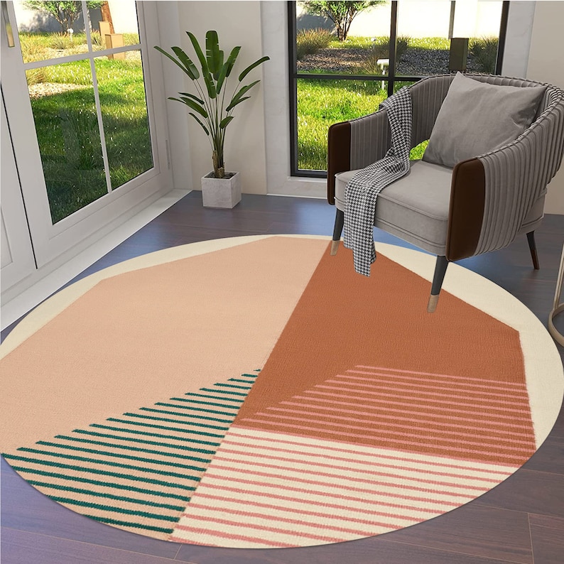 Hand Woven, Geometric Carpet, Round Rug, 9x9, 10x10, 11x11, 12x12, Woven Wool Rugs, Living Room Carpet