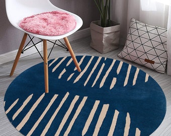 5x5 Viscose Area Rug ! 6x6, 7x7, 8x8 ! Geometric Wool ! Bed, Living, Dining, Room Carpets ! Blue Rugs ! Round Carpet