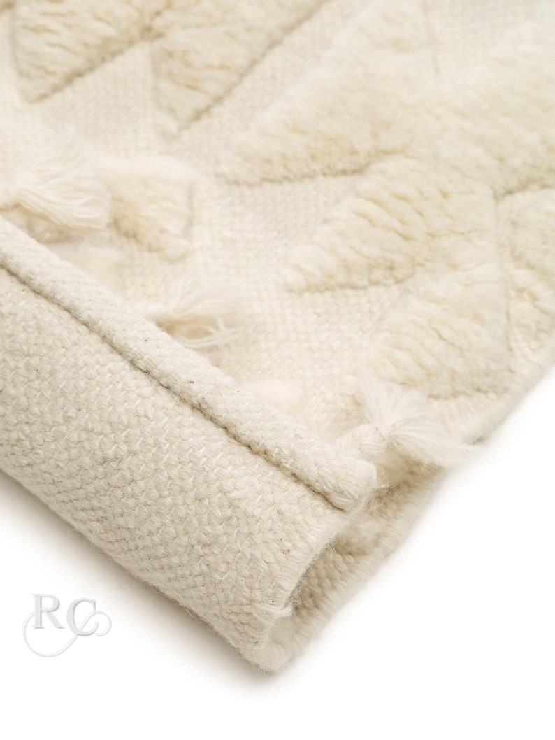 6x8 Bohemian Rug ! Hand Woven Carpet ! Ivory Area Rugs ! 6x9, 7x10, 8x11 ! Geometric Wool ! Bed, Living, Room, Hallway Carpets