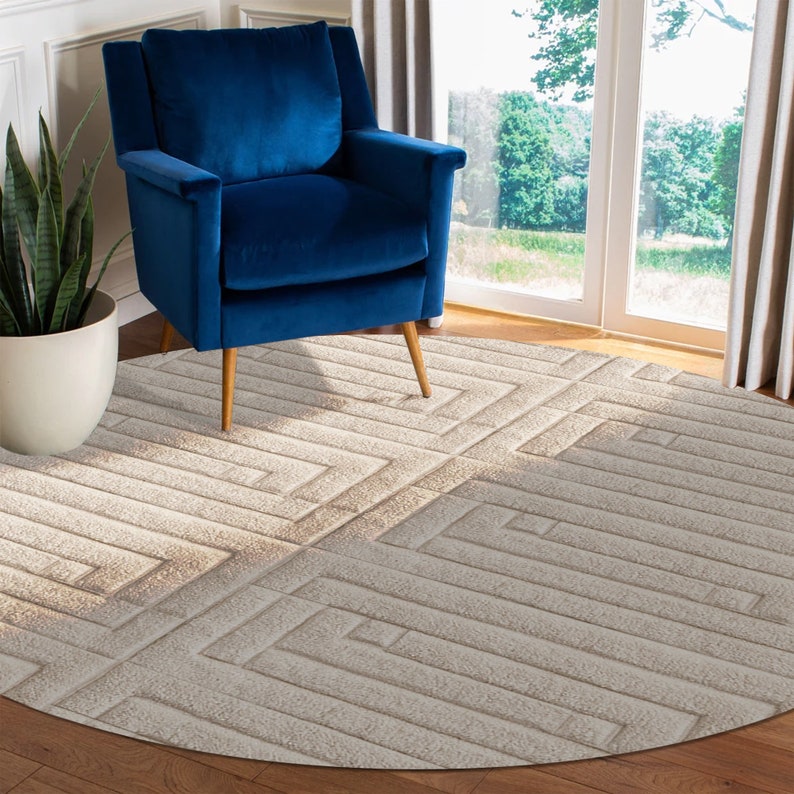 8x8 Round Rug, Handmade Carpet, Knitted Wool ! 7x7, 6x6, 5x5 ! Beige Area Rugs, Bed, Living, Room, Hallway Carpets
