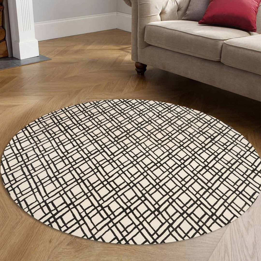 Handmade Wool Round Rug: Geometric Tufted Area Carpet - Etsy