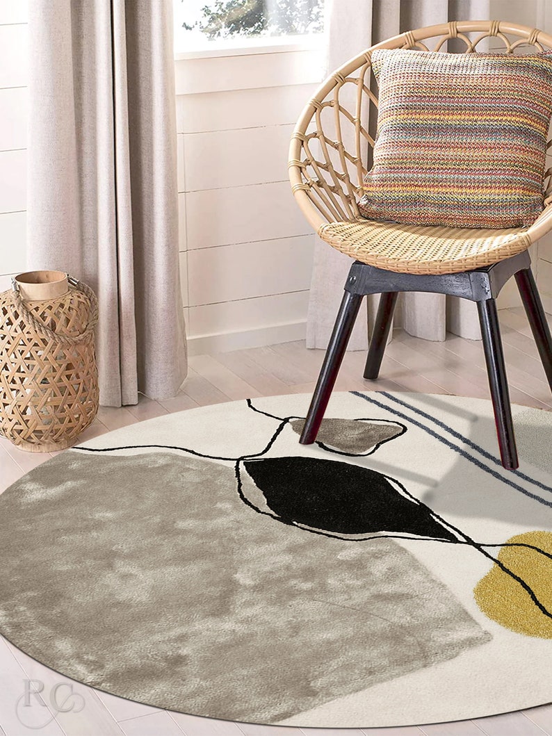 Grey Area Rug 8x8 Hand Tufted Carpet 9x9, 10x10 Round Rugs, 7x7 Bedroom Carpet, Geometric Wool, Living, Kids, Room, Hallway Carpets image 4