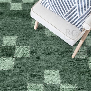 Green Area Rug 8x11 Hand Knotted Carpet Geometric Wool 8x10, 7x10, 6x9 Bed, Living, Room Carpets Rectangular Rugs image 7