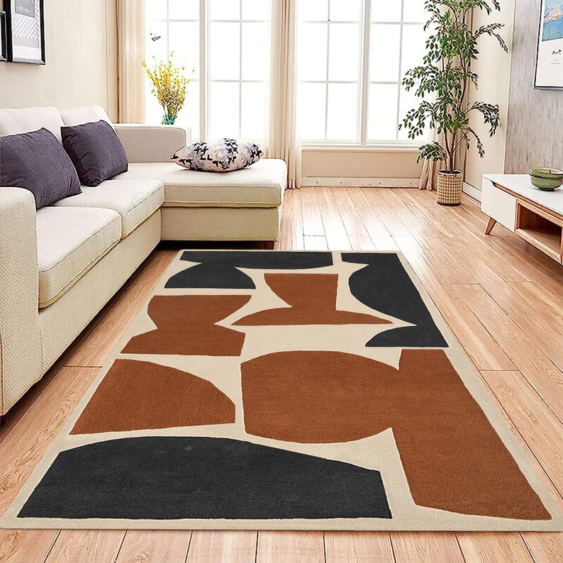 Tufted Area Rugs 5x7, 6x8, 7x10 Geometric Wool Handmade Rug Contemporary Living, Bed, Kids Room Carpet Custom Available image 1