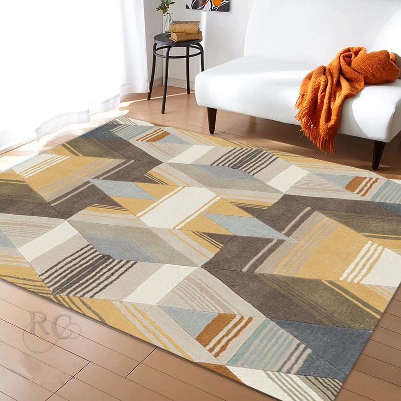 Abstract Area Rug 8x10 Handmade 7x10, 6x9, 6x8 Tufted Wool Carpet Bed, Living, Room, Hallway Rugs Rectangle Shape image 1