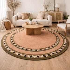 Hand Tufted Round Wool Rug - Rust Geometric Circle Carpet, Modern Mid Century Handmade Area Rug, Custom Sizes Available