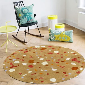 5x5 Area Rug ! Handtufted Carpet ! Abstract Spotted ! 6x6, 7x7, 8x8 ! 9x9 Living Room Rugs ! Mustard Color ! Bedroom, Hallway Carpets