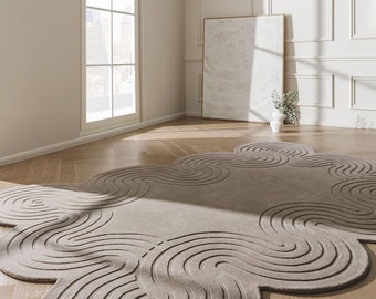 5x7 Wool Tuft Rug ! 6x8, 7x10 ! Handmade Carpet, Dark Beige, Living, Bed, Room, Area, Carpets, Geometric Design, Helix Taupe Rugs