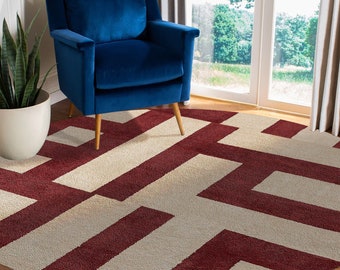 Beige wool carpet 10x10, 9x9 ! Hand woven rug 8x8, 7x7 ! Flat weave ! Geometric design ! 6x6, 5x5 Bed, Living, room rugs