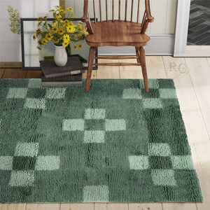 Green Area Rug 8x11 Hand Knotted Carpet Geometric Wool 8x10, 7x10, 6x9 Bed, Living, Room Carpets Rectangular Rugs image 6