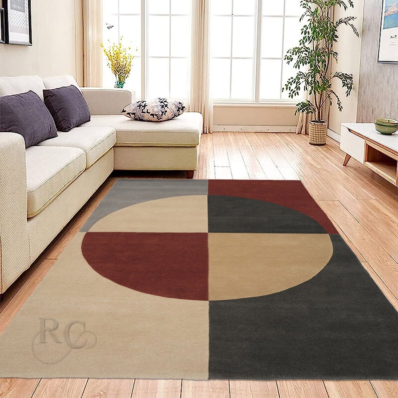 8x10 Geometric Rug ! Handmade ! Grey Area Rugs ! 7x10, 6x9, 5x8 ! Tufted Wool Carpet ! Bed, Living, Room, Hallway Carpets