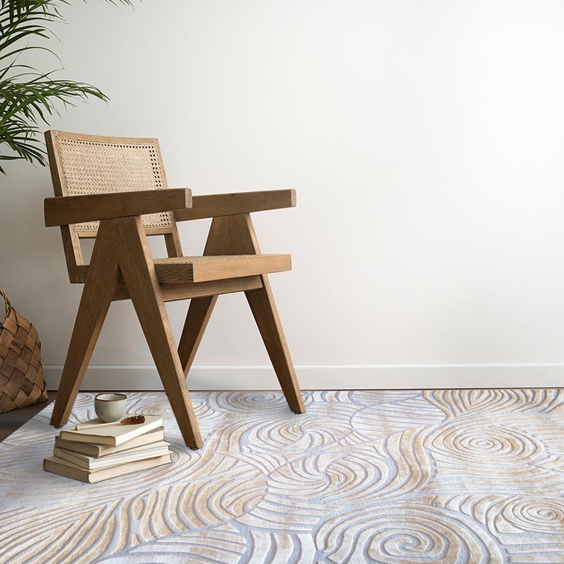 10x14 Viscose Rug, Hand Tufting Carpet, Ivory Wool 9x13, 8x12, 7x10 Geometric Design, Rectangle Shape, Bed, Living, Room Rugs image 4