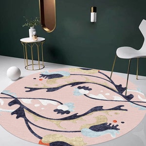 Round Tufted Rug 9x9, Wool Tufte, Geometric Carpet 8x8, 7x7, 6x6 5x5 Pink Area Rugs, Hallway, Dining, Bed, Room Carpets image 4