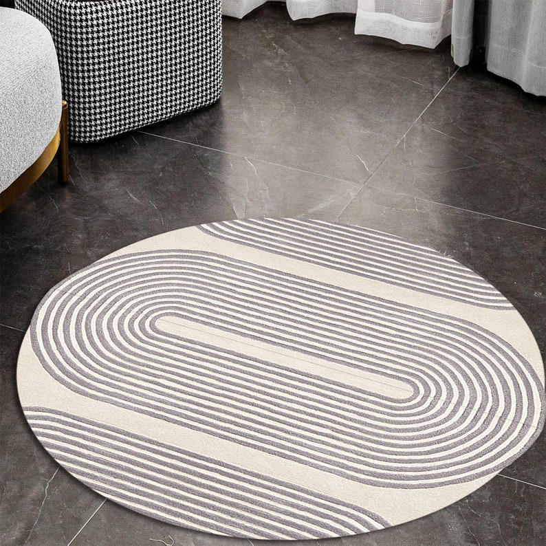 Spiral Area Rug 9x9, Tufted Wool, Ivory Carpet ! 8x8, 7x7, 6x6 ! Handmade, Geometric Design, Bed, Living, Room, Hallway Carpets