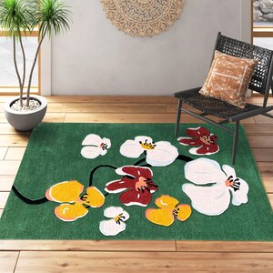 9x12 Floral Wool Rug, Green Carpet, Hand Tufted ! 8x11, 7x10, 6x9 ! Hallway, Dining, Living, Room ! Rectangular Rugs