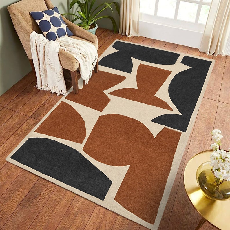 Tufted Area Rugs 5x7, 6x8, 7x10 Geometric Wool Handmade Rug Contemporary Living, Bed, Kids Room Carpet Custom Available image 2