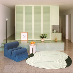 Oval Rug 4x6, Hand Tufte, Emerald Green Carpet 5x7, 6x8, 6x9 7x10 Bedroom Rugs, 8x11 Living Room Carpet, Geometric Wool image 3