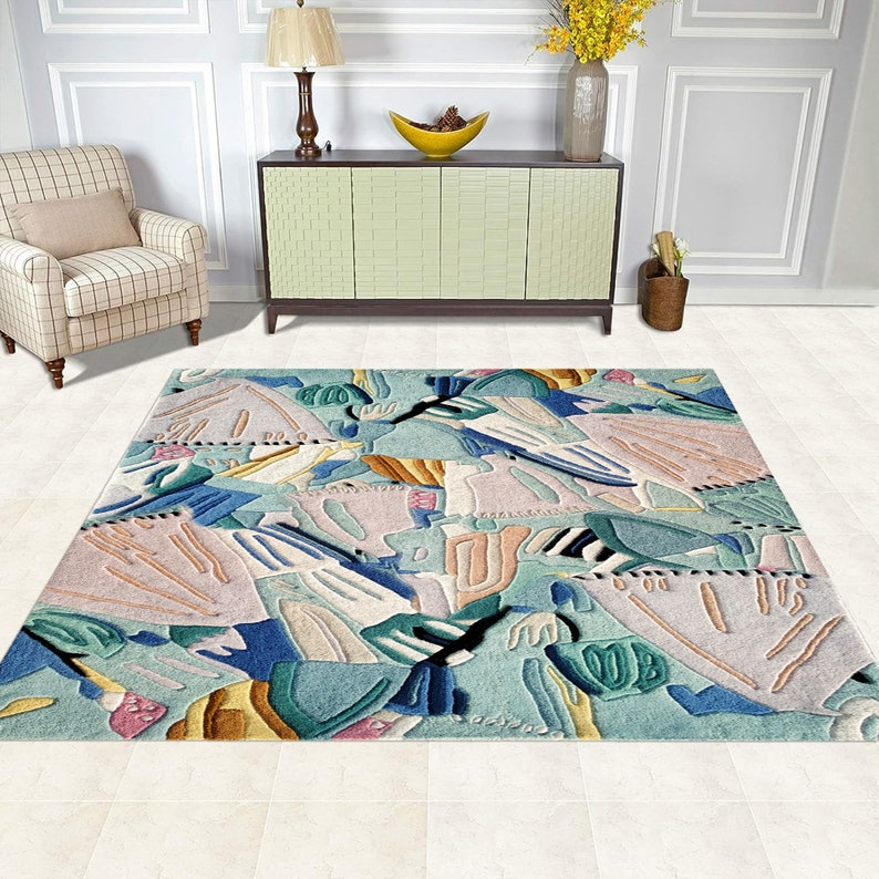 Abstract Area Rug 5x7 6x8, 7x10, 8x11 Hand Tuffed Carpets, 9x13 Living Room Rugs, Rectangle Shape, Bed, Dining, Room, Hallway Carpet image 1