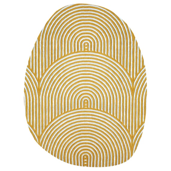 5x6 Oval Yellow Wool Rug | Scalloped Design | Hand Tufted | Modern Bedroom Rugs