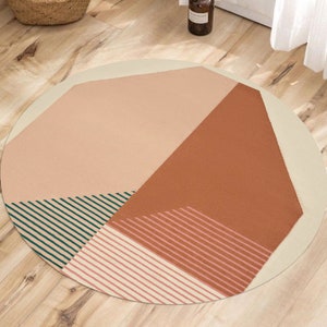 Hand Woven, Geometric Carpet, Round Rug, 9x9, 10x10, 11x11, 12x12, Woven Wool Rugs, Living Room Carpet