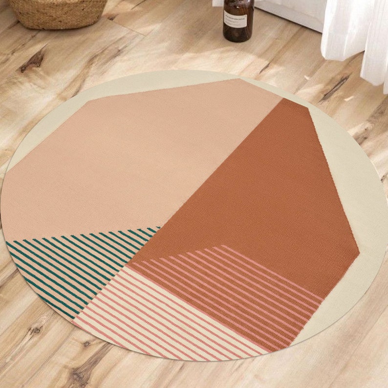 Hand Woven, Geometric Carpet, Round Rug, 9x9, 10x10, 11x11, 12x12, Woven Wool Rugs, Living Room Carpet