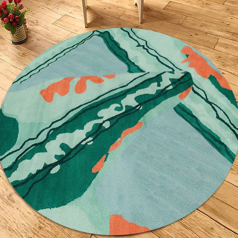10x10 Round Rug 9x9, 8x8, 7x7 Tufted Green Carpet, Handmade Area Rugs, Geometric Wool, Bed, Living, Dining, Room, Hallway Carpets image 4