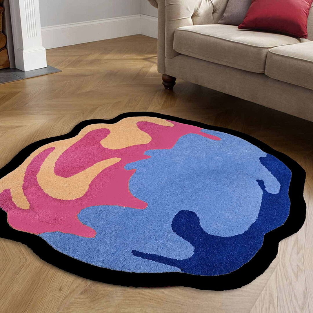 Round Large Rug Abstract Hand-tufted Wool Round Area Rug: Abstract Multicolor Carpet - Etsy UK