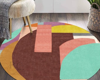 5x5 Abstract Wool Rug ! Tufted Carpet 6x6 ! Handmade ! 7x7 Bedroom Area Rug ! Round Shape ! Contemporary Kids, Living Room Carpet