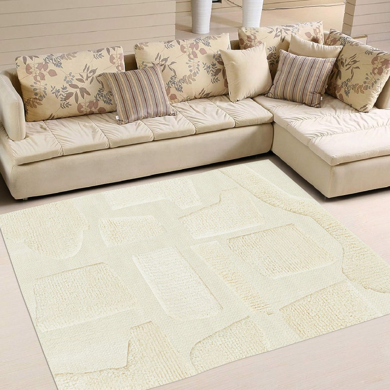 White Area Rug 6x9 Handmade 7x10, 8x11, 9x13 Bed, Living Room Carpets Hand Woven Rugs Geometric Design Flat Weave Carpet image 6