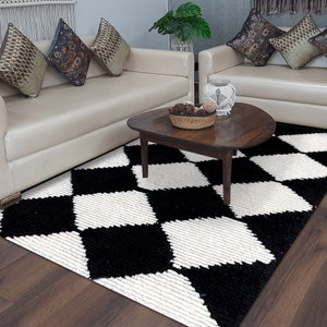 Geometric Rug 9x12 ! Hand Tuffed ! Black and White Carpet ! 8x11, 7x10, 6x9 ! Rugs for Living Room, Hallway
