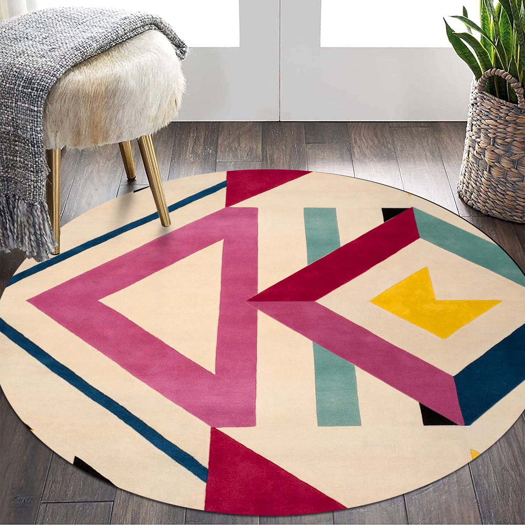 Modern Geometric Round Hand Tufted Wool Area Rugs | Mid Century ...