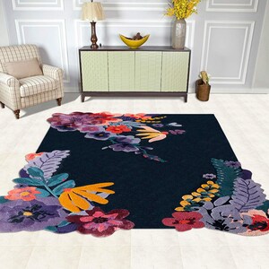 Hand-tufted Floral Wool Rug | Blue Bedroom Carpet - Etsy