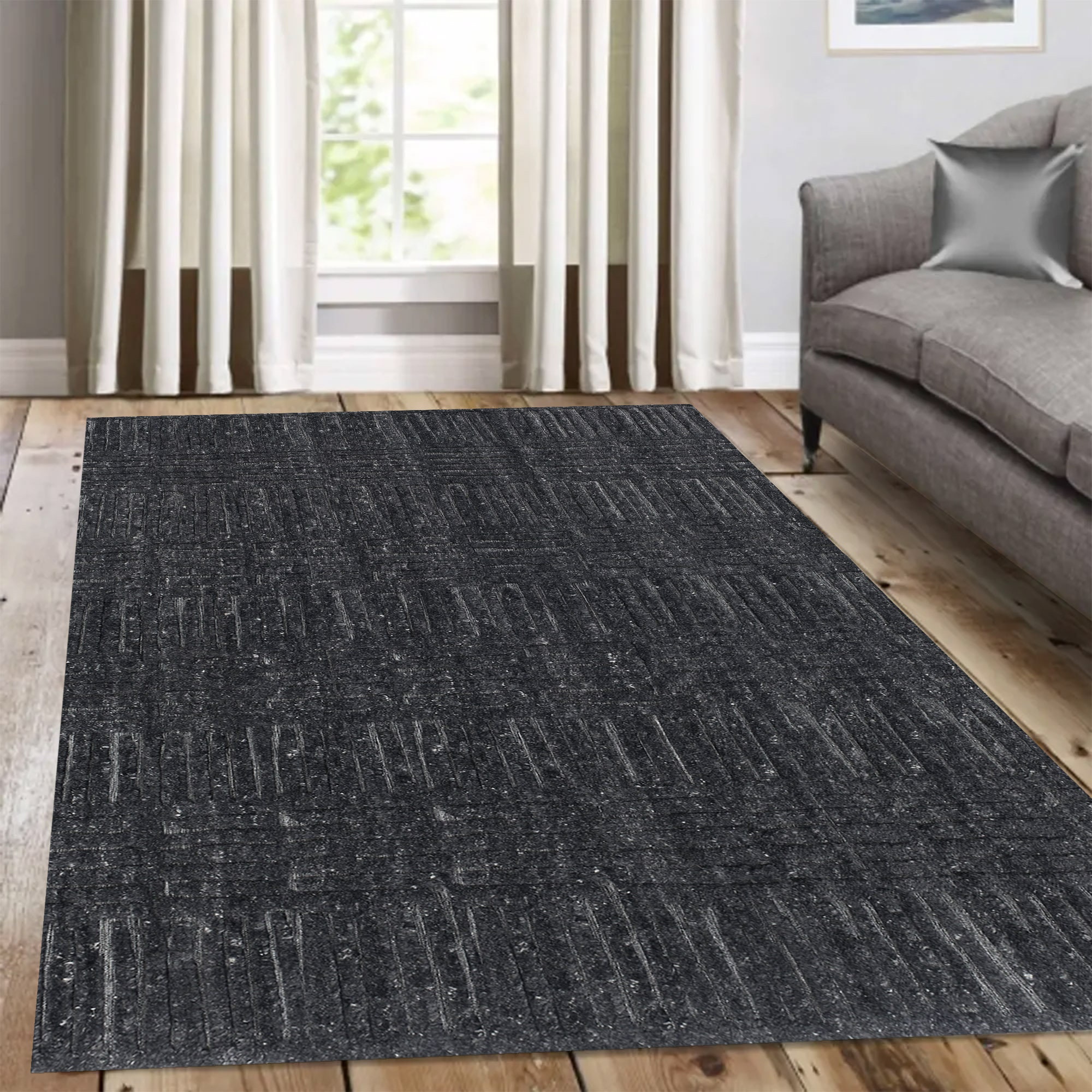 Hand Knotted Charcoal Wool Rug: Moroccan Design, Large Area Rug - Etsy