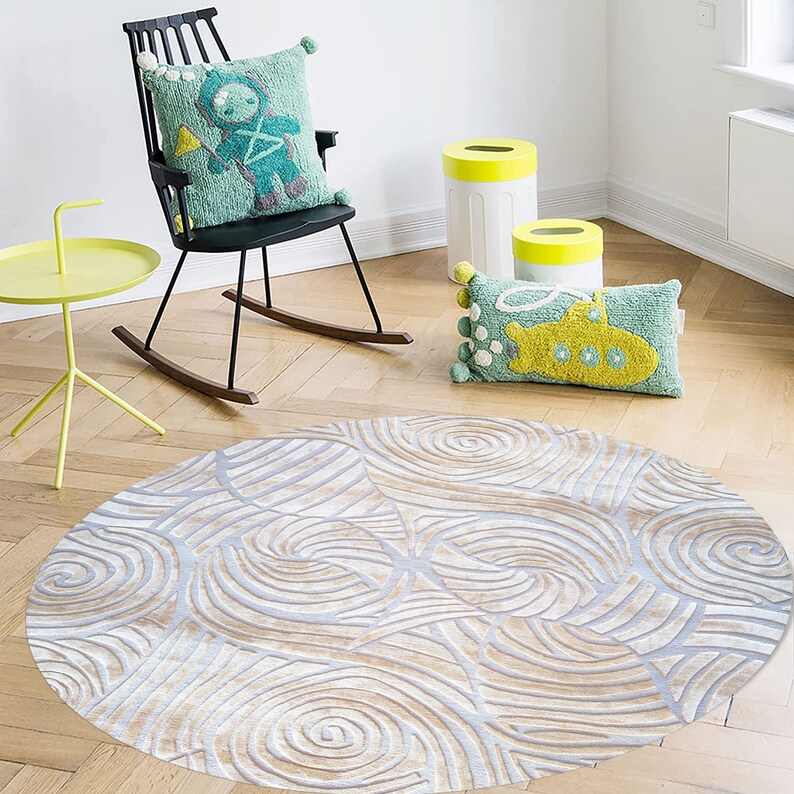 5x5 Hand Tufted Rug Round Shape Geometric Wool 6x6, 7x7, 8x8 9x9 Bedroom Rugs Ivory Color 10x10 Living Room Carpet image 7