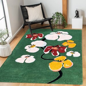 9x12 Floral Wool Rug, Green Carpet, Hand Tufted ! 8x11, 7x10, 6x9 ! Hallway, Dining, Living, Room ! Rectangular Rugs