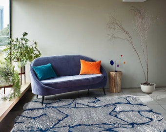 6x8 Area Rug, Hand Tufte ! 7x10, 8x10, 8x11, 9x12 ! Blue Color Carpets ! Geometric Wool ! Handmade Rugs ! Rectangle Shape, Bed, Living Room