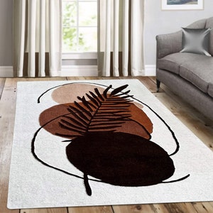 Hand Tuffed Rug 9x13 ! Geometric Carpet 8x11 ! 7x10 Bedroom Rugs ! 6x9, 6x8, 5x8 ! White Color ! Leaf Design ! Living Room, Hallway