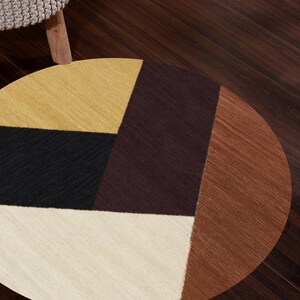 Flat Weave Carpet | Hand Woven Wool | 9x9, 10x10, 7x7, 12x12 | Round Area Rugs | Handmade | Contemporary Carpet | Living Room Rugs
