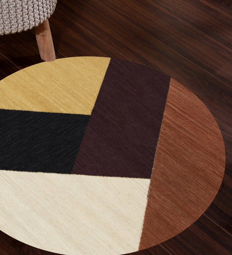 Flat Weave Carpet | Hand Woven Wool | 9x9, 10x10, 7x7, 12x12 | Round Area Rugs | Handmade | Contemporary Carpet | Living Room Rugs