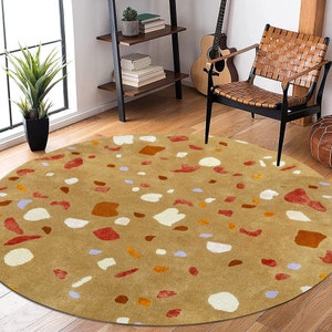 5x5 Area Rug ! Handtufted Carpet ! Abstract Spotted ! 6x6, 7x7, 8x8 ! 9x9 Living Room Rugs ! Mustard Color ! Bedroom, Hallway Carpets