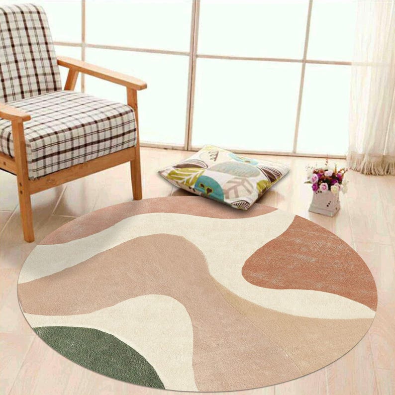 Handmade Wool Round Rug: Abstract Tufted Carpet - Etsy