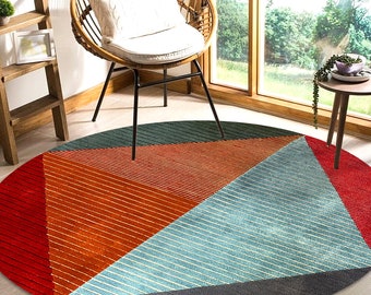 5x5 Round Area Rug ! Hand Tuffed Carpet ! 6x6, 7x7, 8x8 ! Bed, Living, Room Rugs ! Geometric Wool ! 10x10 Hallway Carpets