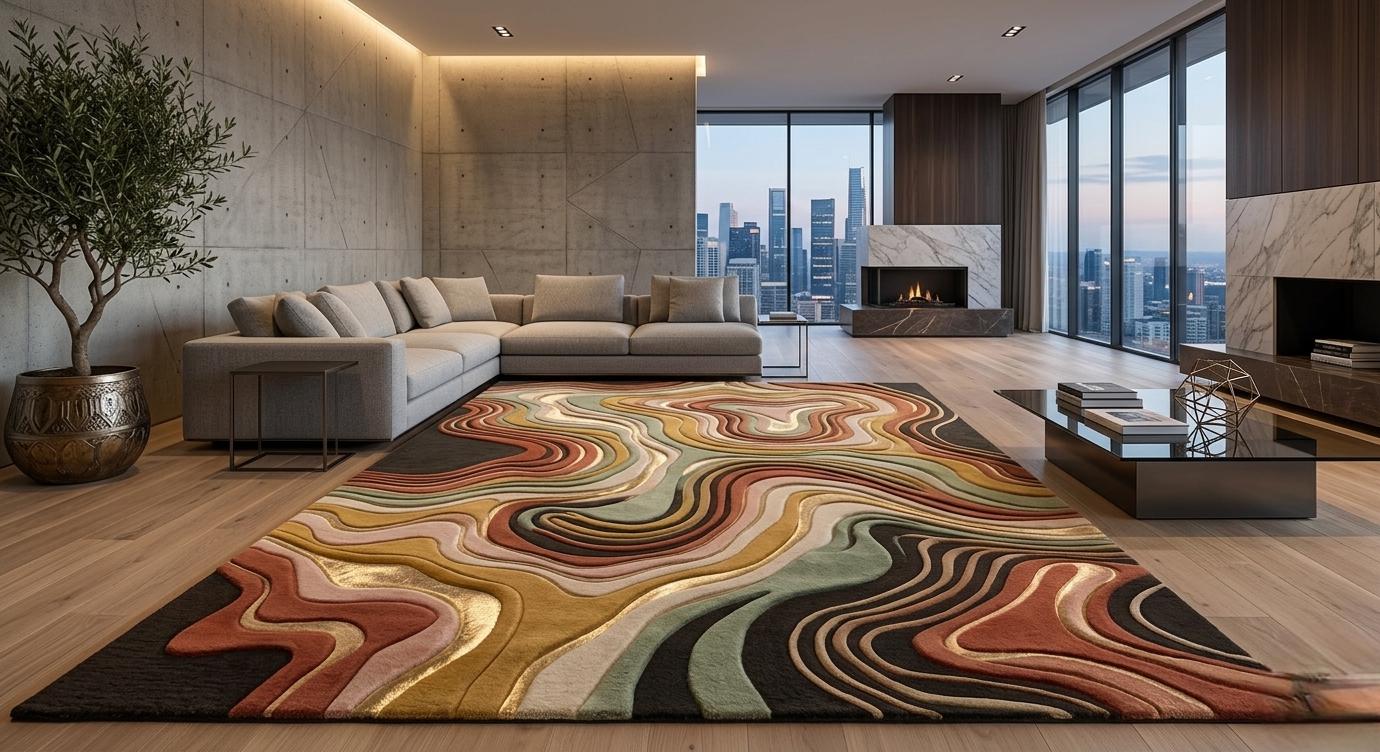 Hand Tufted Modern Wave Wool Rug | Abstract Swirl Area Rug | Earth Tone ...