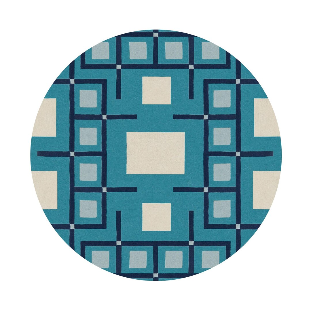 Blue Round Rugs 8x8: Geometric Circle Rug Hand Tuffed - Etsy