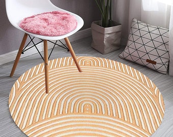 6x6 Mustard Area Rug ! Handmade Tuffed ! Round Wool ! Geometric Carpet 7x7 ! 8x8 Bedroom Rug ! Contemporary Living Room