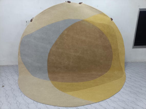 Yellow Round Rug: Hand Tufted Modern Wool Rug 9x9, 10x10